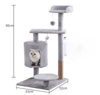 Grebalica za mačke sa kućicom i lopticom Siva 52x33x90 cm